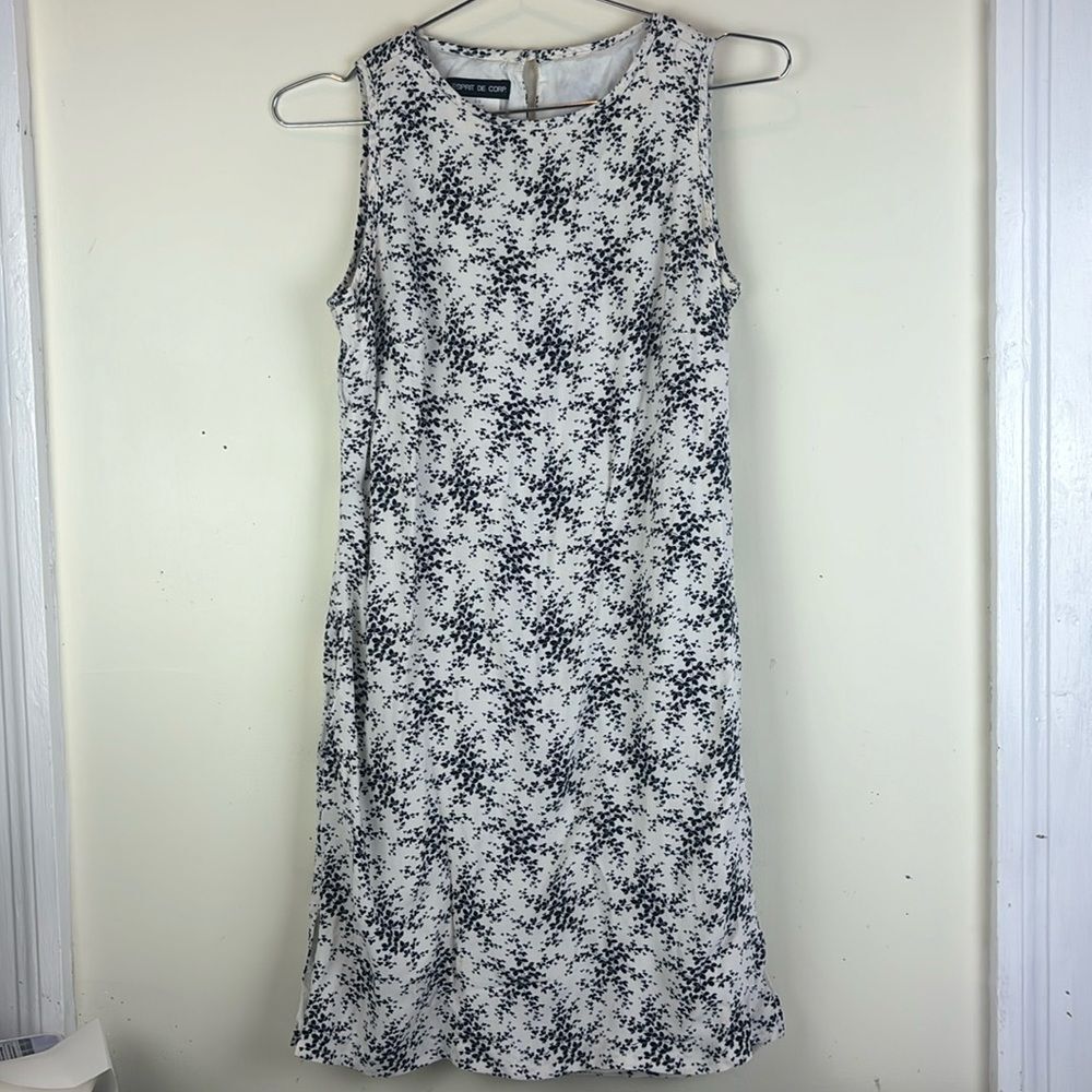 Esprit de Corp. White Black Leaf Floral Sleeveless Keyhole Back Sheath Dress